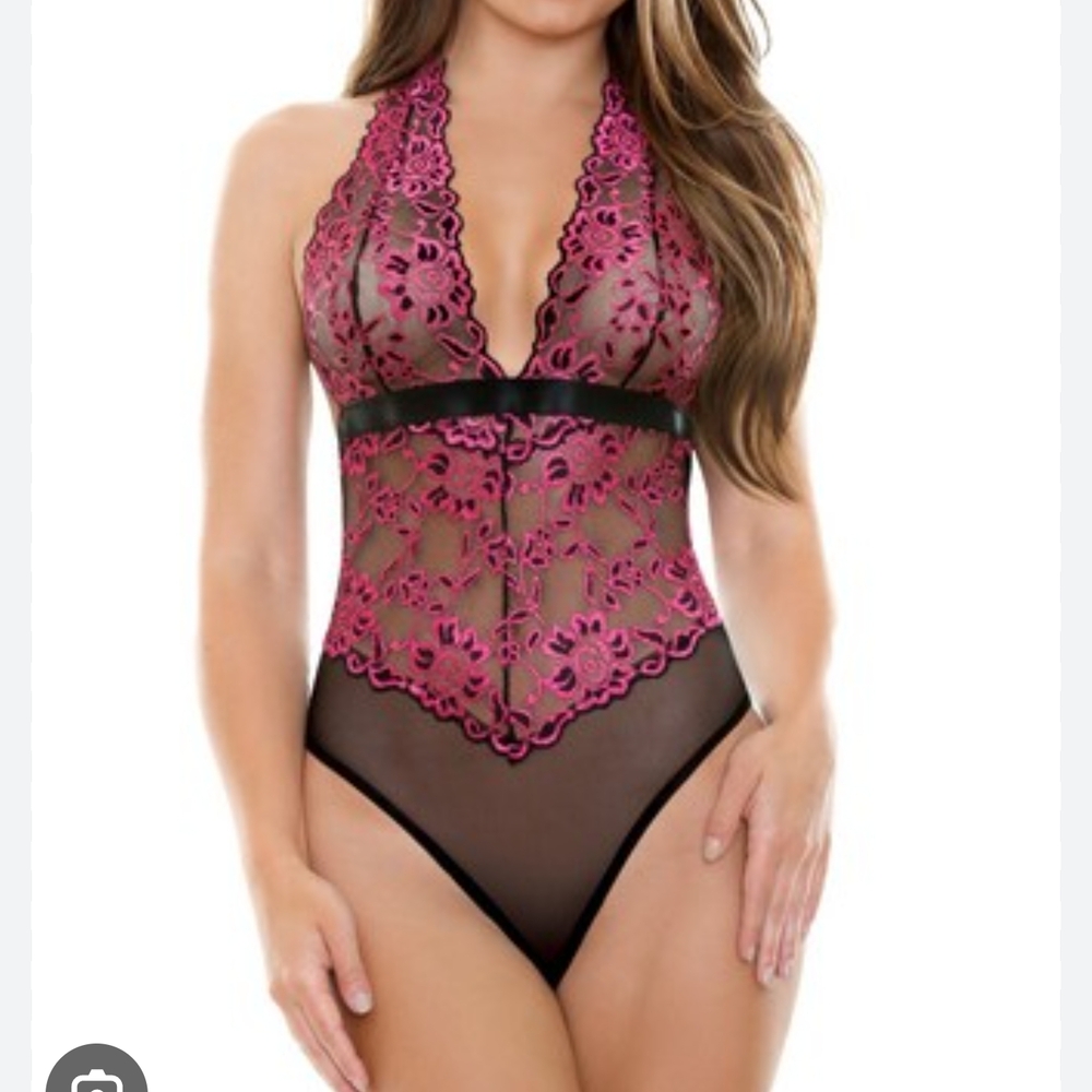 Elegant Pink Lace Bodysuit